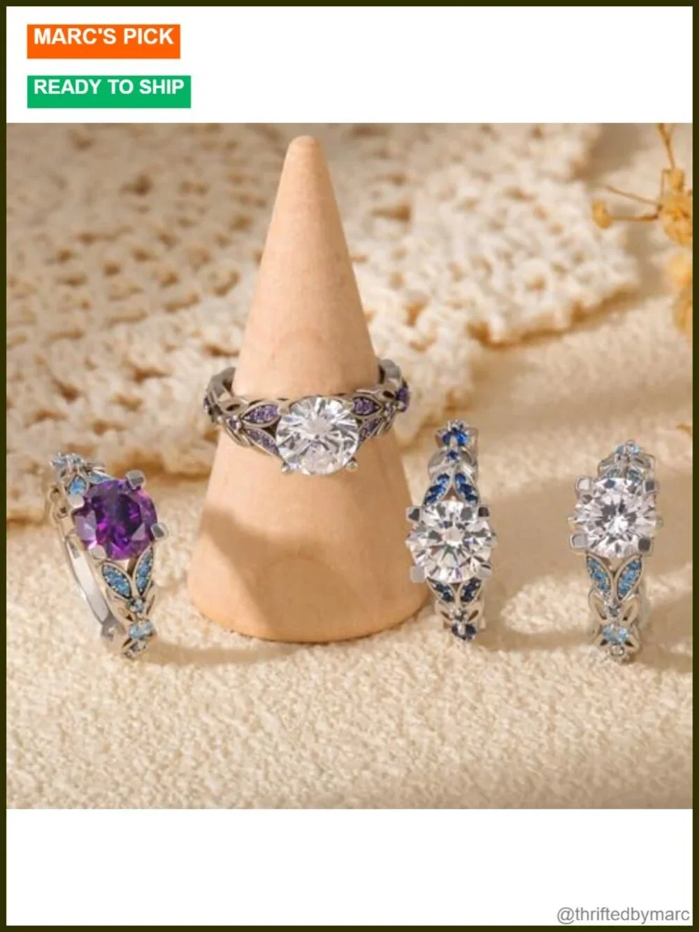 Sterling Silver Butterfly Ring Set Round Cut Engagement Promise Rings